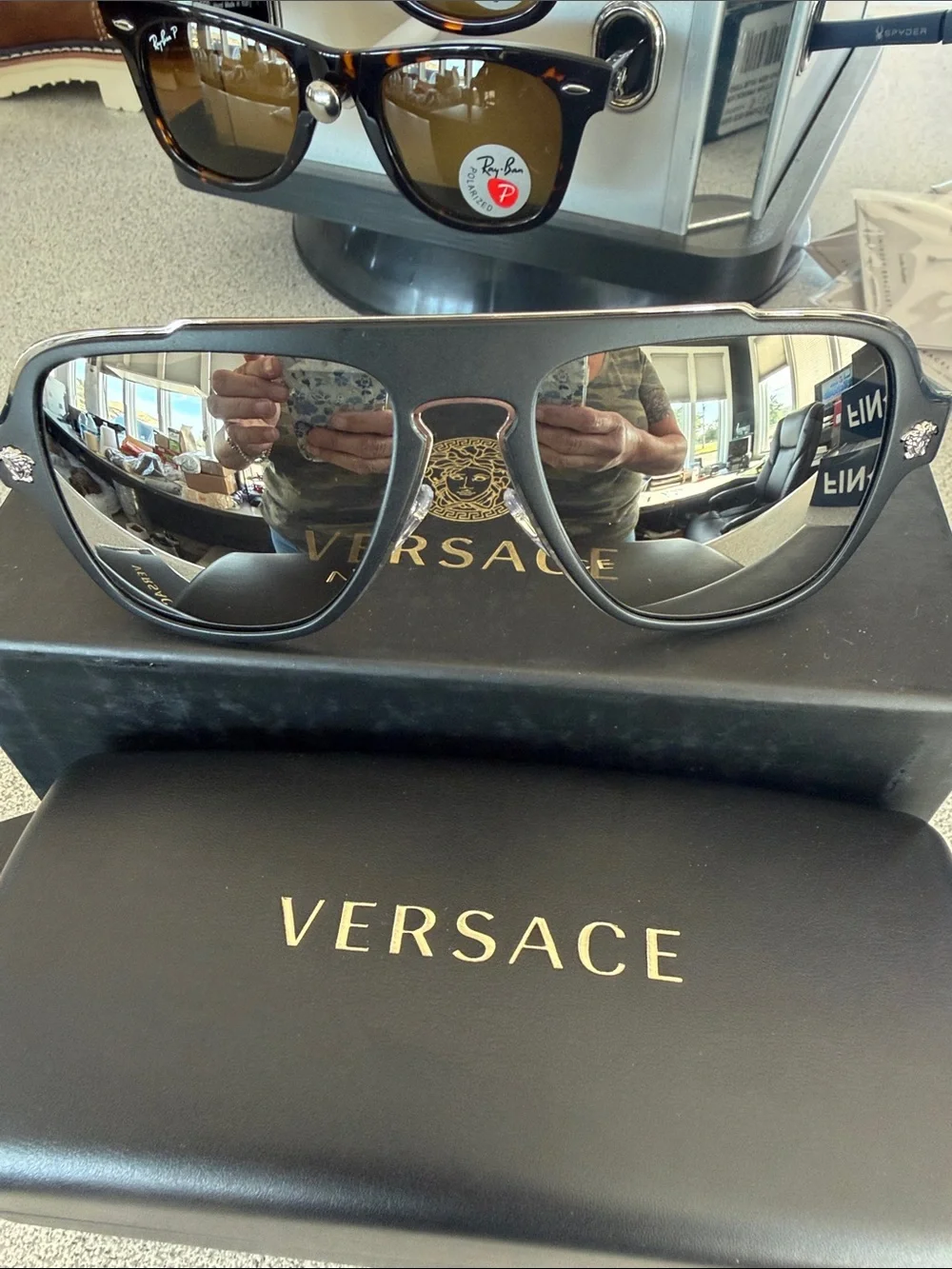 Versace Black Silver Shield Sunglasses